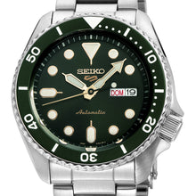 Load image into Gallery viewer, Seiko 5 Sports Automatic Analog Green Dial Silver Steel Strap Watch For Men - SRPD63K1