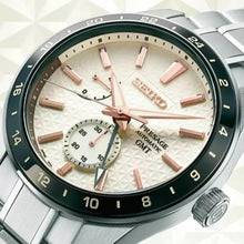 Load image into Gallery viewer, Seiko Presage Sharp Edged Series Automatic GMT Champagne Dial Silver Steel Strap Watch For Men - SPB273J1