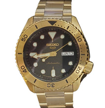 Load image into Gallery viewer, Seiko 5 Sports Automatic Black Dial Gold Steel Strap Watch For Men - SRPK18