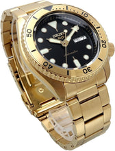 Load image into Gallery viewer, Seiko 5 Sports Automatic Black Dial Gold Steel Strap Watch For Men - SRPK18