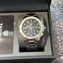 Load image into Gallery viewer, Tag Heuer Aquaracer Chronograph Black Dial Silver Steel Strap Watch for Men - CAY1110.BA0927