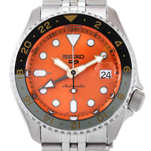 Load image into Gallery viewer, Seiko 5 Sports GMT Automatic Orange Dial Silver Steel Strap Watch For Men - SSK005K1