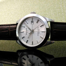 Load image into Gallery viewer, Tissot Gentleman Powermatic 80 Silicium Silver Dial Brown Leather Strap Watch For Men - T127.407.16.031.01