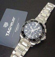 Load image into Gallery viewer, Tag Heuer Aquaracer Quartz Chronograph Black Dial Silver Steel Strap Watch for Men - CAY111A.BA0927