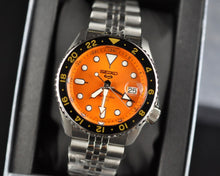 Load image into Gallery viewer, Seiko 5 Sports Automatic Orange Dial Silver Steel Strap Watch For Men - SRPD59K1