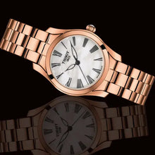 Load image into Gallery viewer, Tissot T Wave Mother of Pearl Dial Rose Gold Steel Strap Watch For Women - T112.210.33.113.00