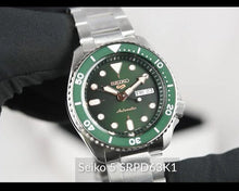 Load image into Gallery viewer, Seiko 5 Sports Automatic Analog Green Dial Silver Steel Strap Watch For Men - SRPD63K1