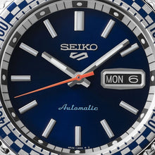 Load image into Gallery viewer, Seiko 5 Sports Petrol Blue Checker Flag Special Edition Blue Dial Silver Steel Strap Watch For Men - SRPK65K1