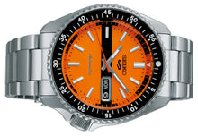 Load image into Gallery viewer, Seiko 5 Sports Double Hurricane Retro Orange Dial Silver Steel Strap Watch For Men - SRPK11K1