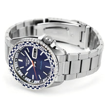 Load image into Gallery viewer, Seiko 5 Sports Petrol Blue Checker Flag Special Edition Blue Dial Silver Steel Strap Watch For Men - SRPK65K1