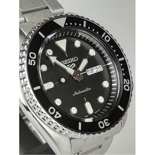 Load image into Gallery viewer, Seiko 5 Sports Automatic Day Date Black Dial Silver Steel Strap Watch for Men - SRPD55K1