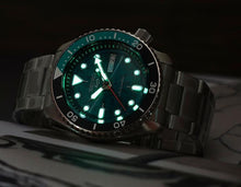 Load image into Gallery viewer, Seiko 5 Sports SKX Skeleton Green Dial Silver Steel Strap Watch For Men - SRPJ45K1