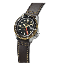 Load image into Gallery viewer, Seiko 5 Sports SKX GMT Automatic Mocha Black Dial Brown Leather Strap Watch For Men - SSK036K1