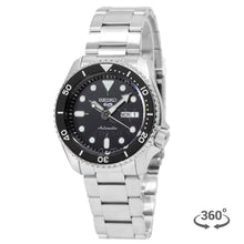 Load image into Gallery viewer, Seiko 5 Sports Automatic Day Date Black Dial Silver Steel Strap Watch for Men - SRPD55K1
