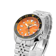 Load image into Gallery viewer, Seiko 5 Sports GMT Automatic Orange Dial Silver Steel Strap Watch For Men - SSK005K1