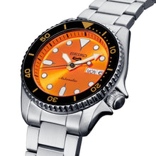 Load image into Gallery viewer, Seiko 5 Sports Automatic Orange Dial Silver Steel Strap Watch For Men - SRPD59K1
