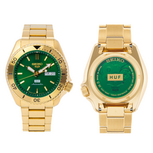 Load image into Gallery viewer, Seiko 5 Sports HUF Limited Edition Green Dial Gold Steel Strap Watch For Men - SRPJ20