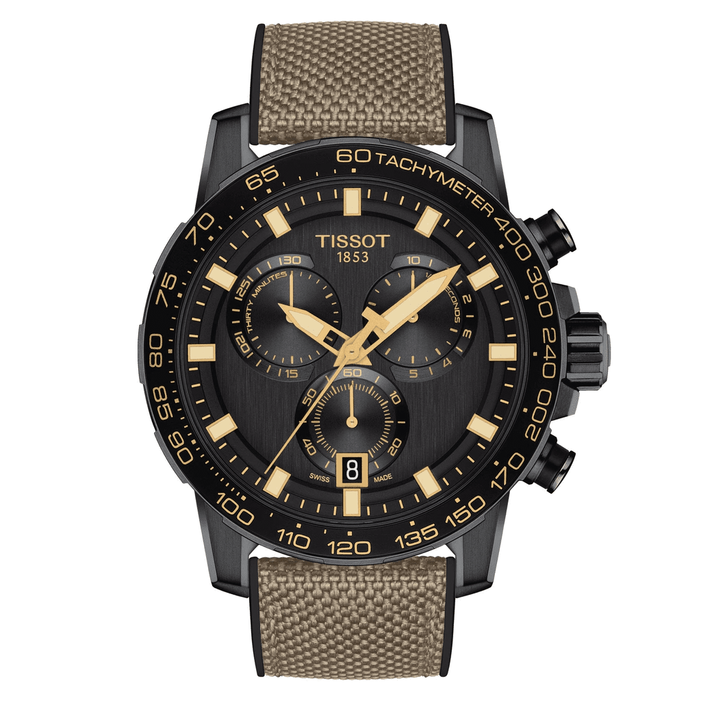 Tissot Supersport Chrono Black Dial Beige Nylon Strap Watch For Men - T125.617.37.051.01