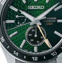 Load image into Gallery viewer, Seiko Presage Sharp Edged Series GMT Green Dial Silver Steel Strap Watch For Men - SPB219J1