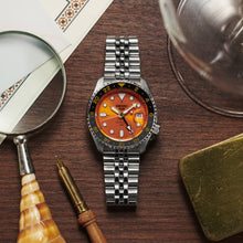 Load image into Gallery viewer, Seiko 5 Sports GMT Automatic Orange Dial Silver Steel Strap Watch For Men - SSK005K1