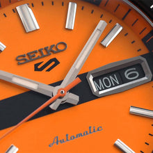 Load image into Gallery viewer, Seiko 5 Sports Double Hurricane Retro Orange Dial Silver Steel Strap Watch For Men - SRPK11K1