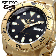 Load image into Gallery viewer, Seiko 5 Sports Automatic Black Dial Gold Steel Strap Watch For Men - SRPK18