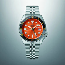 Load image into Gallery viewer, Seiko 5 Sports GMT Automatic Orange Dial Silver Steel Strap Watch For Men - SSK005K1