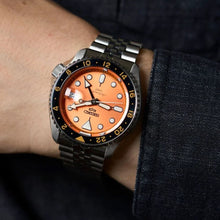 Load image into Gallery viewer, Seiko 5 Sports GMT Automatic Orange Dial Silver Steel Strap Watch For Men - SSK005K1