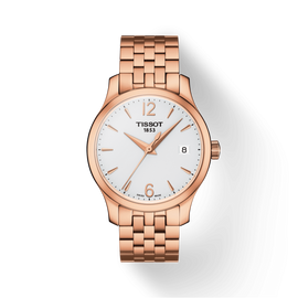 Tissot T Classic Tradition Lady White Dial Rose Gold Steel Strap Watch for Women - T063.210.33.037.00