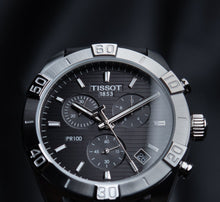 Load image into Gallery viewer, Tissot PR 100 Sport Quartz Chronograph Black Dial Black Leather Strap Watch For Men - T101.617.16.051.00