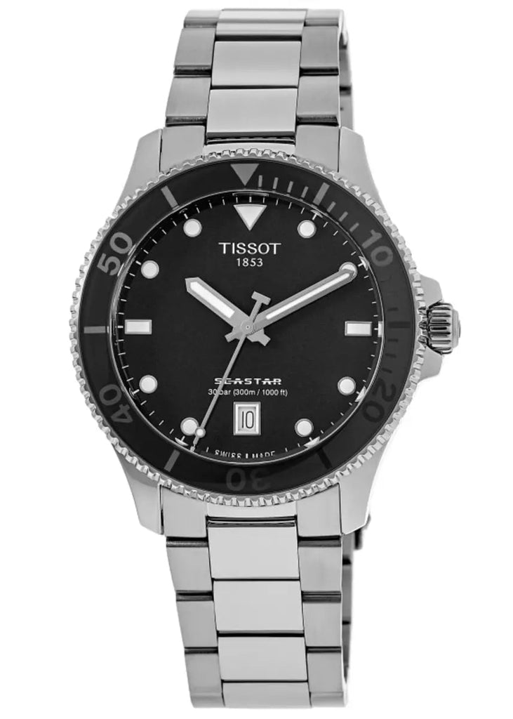Tissot Seastar 1000 Lady Black Dial Silver Steel Strap Watch for Women - T120.210.11.051.00