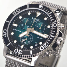 Load image into Gallery viewer, Tissot Seastar 1000 Chronograph Green Dial Silver Mesh Bracelet Watch For Men - T120.417.11.091.00