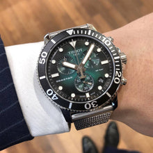 Load image into Gallery viewer, Tissot Seastar 1000 Chronograph Green Dial Silver Mesh Bracelet Watch For Men - T120.417.11.091.00
