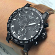 Load image into Gallery viewer, Tissot Supersport Chrono Black Dial Brown Leather Strap Watch for Men - T125.617.36.051.01