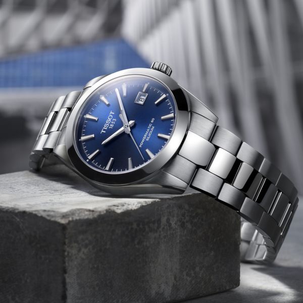 Tissot Gentlemen Powermatic 80 Silicium Blue Dial Silver Steel Strap Watch For Men - T127.407.11.041.00