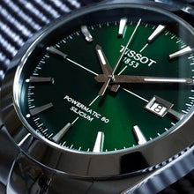Load image into Gallery viewer, Tissot Gentleman Powermatic 80 Silicium Green Dial Silver Steel Strap Watch For Men - T127.407.11.091.01