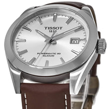 Load image into Gallery viewer, Tissot Gentleman Powermatic 80 Silicium Silver Dial Brown Leather Strap Watch For Men - T127.407.16.031.01