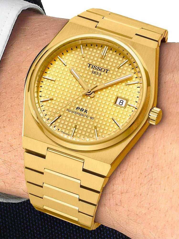 Tissot PRX Powermatic 80 Gold Dial Gold Steel Strap Watch for Men - T137.407.33.021.00