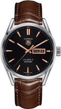 Load image into Gallery viewer, Tag Heuer Carrera Automatic Black Dial Brown Leather Strap Watch for Men - WAR201C.FC6291