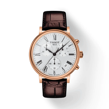 Load image into Gallery viewer, Tissot Carson Premium Chronograph Silver Dial Brown Leather Strap Watch For Men - T122.417.36.033.00