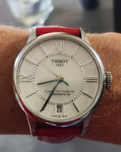Load image into Gallery viewer, Tissot Chemin Des Tourelles Automatic Mother of Pearl White Dial Red Leather Strap Watch For Women - T099.207.16.118.00