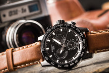 Load image into Gallery viewer, Tissot Supersport Chrono Black Dial Brown Leather Strap Watch for Men - T125.617.36.051.01