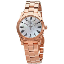Load image into Gallery viewer, Tissot T Wave Mother of Pearl Dial Rose Gold Steel Strap Watch For Women - T112.210.33.113.00