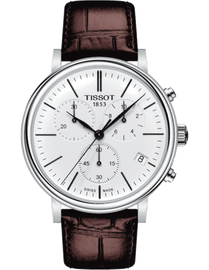 Tissot Carson Premium Chronograph White Dial Brown Leather Strap Watch For Men - T122.417.16.011.00