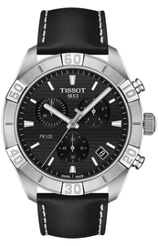 Tissot PR 100 Sport Quartz Chronograph Black Dial Black Leather Strap Watch For Men - T101.617.16.051.00