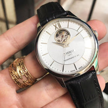 Load image into Gallery viewer, Tissot T Classic Tradition Powermatic 80 Open Heart Silver Dial Brown Leather Strap Watch for Men - T063.907.16.038.00