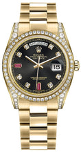 Load image into Gallery viewer, Rolex Day-Date 36 Black Diamond Rubies Gold Watch 118388-0136