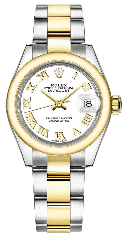 Rolex Lady-Datejust 28 White Roman Numeral Oyster Bracelet Watch 279163