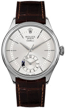 Load image into Gallery viewer, Rolex Cellini Dual Time Silver Dial Brown Strap Men's Watch 50529