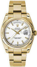 Load image into Gallery viewer, Rolex Day-Date 36 White Dial Fluted Bezel Gold Watch 118238